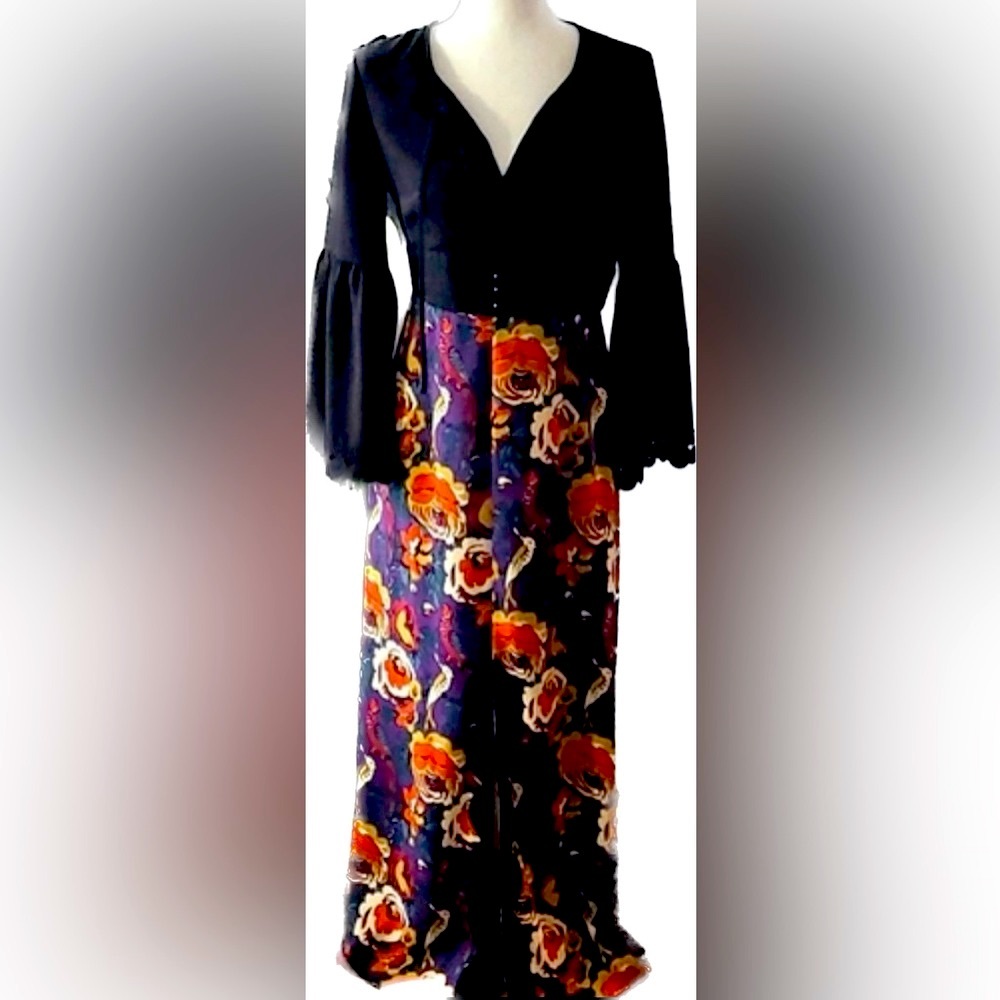 Beautiful Modcloth Anna Sui Women's Black Rooted in Retro Floral Maxi Dress 10
